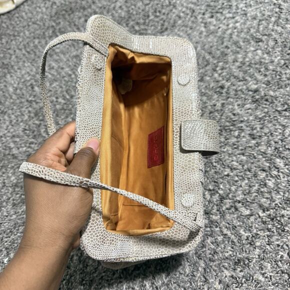 VTG Hobo International Shoulder Bag Frame Snake Skin Leather Print Beige New - Picture 8 of 10